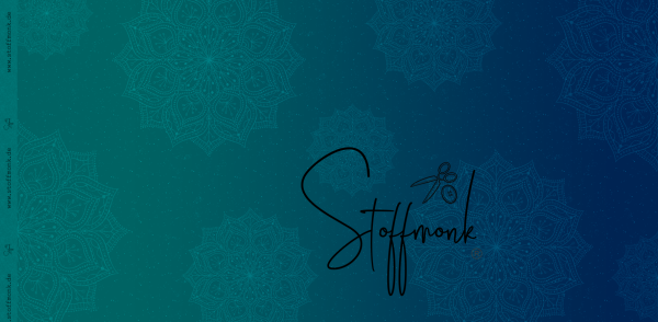 2603-06 - 0,35 meter Mandala Verlauf Petrol/grün - Bio French Terry